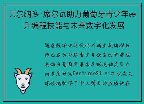 贝尔纳多·席尔瓦助力葡萄牙青少年提升编程技能与未来数字化发展