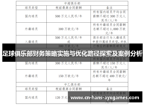 足球俱乐部财务策略实施与优化路径探索及案例分析 足球俱乐部财务策略实施与优化路径探索及案例分析