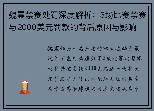 魏震禁赛处罚深度解析：3场比赛禁赛与2000美元罚款的背后原因与影响